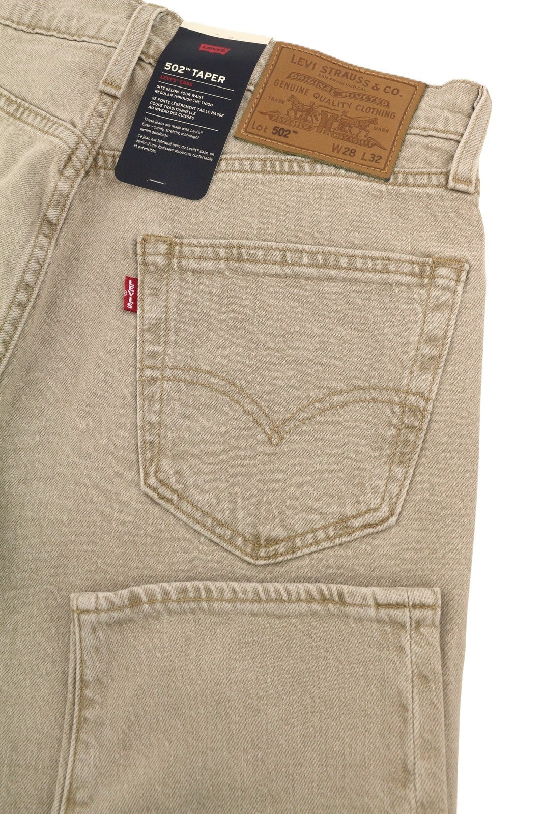 LEVI'S 502 vyriški džinsai W28/L32 Premium Big E Tapered Fit Zip Fly Beige Denim 