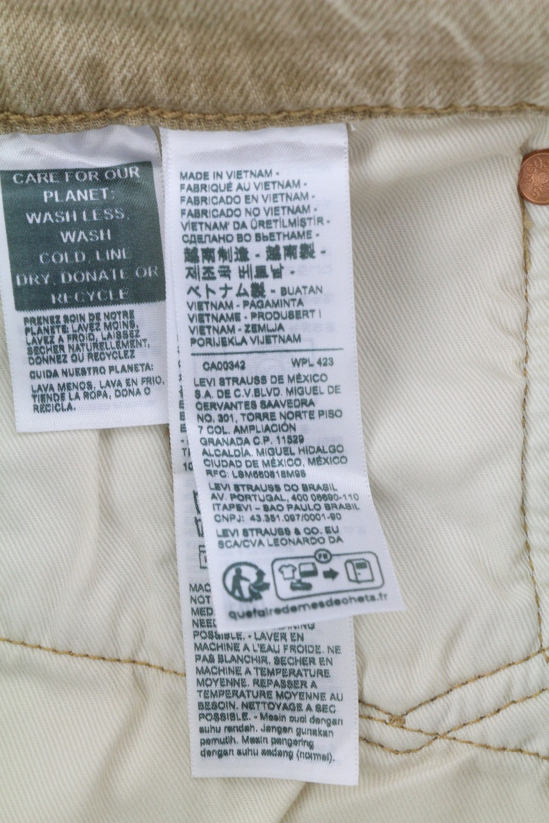 LEVI'S 502 vyriški džinsai W28/L32 Premium Big E Tapered Fit Zip Fly Beige Denim 