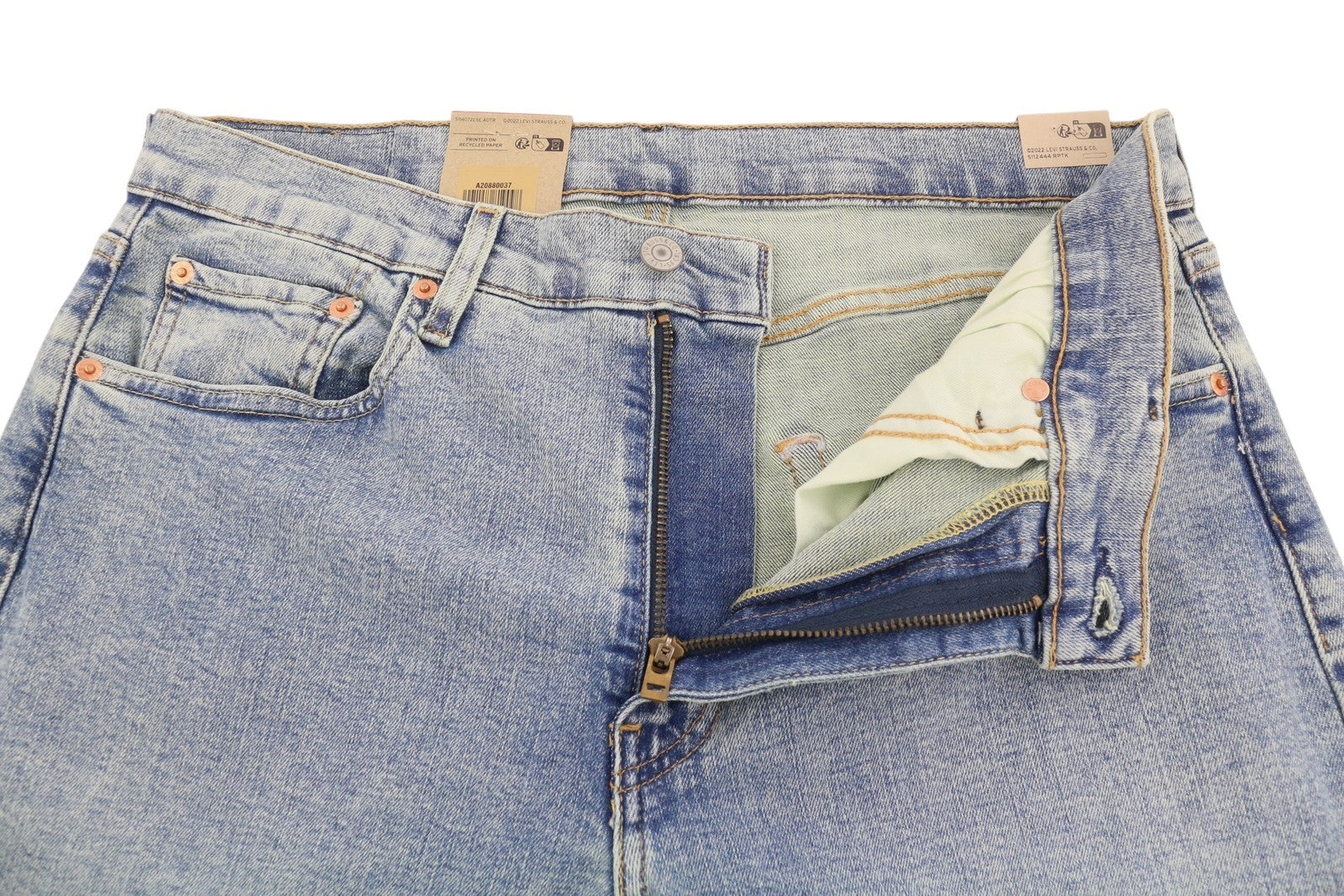 LEVI'S 502 Men Jeans W33/L30 Tapered Stretch Extensible Zip Faded Blue Denim