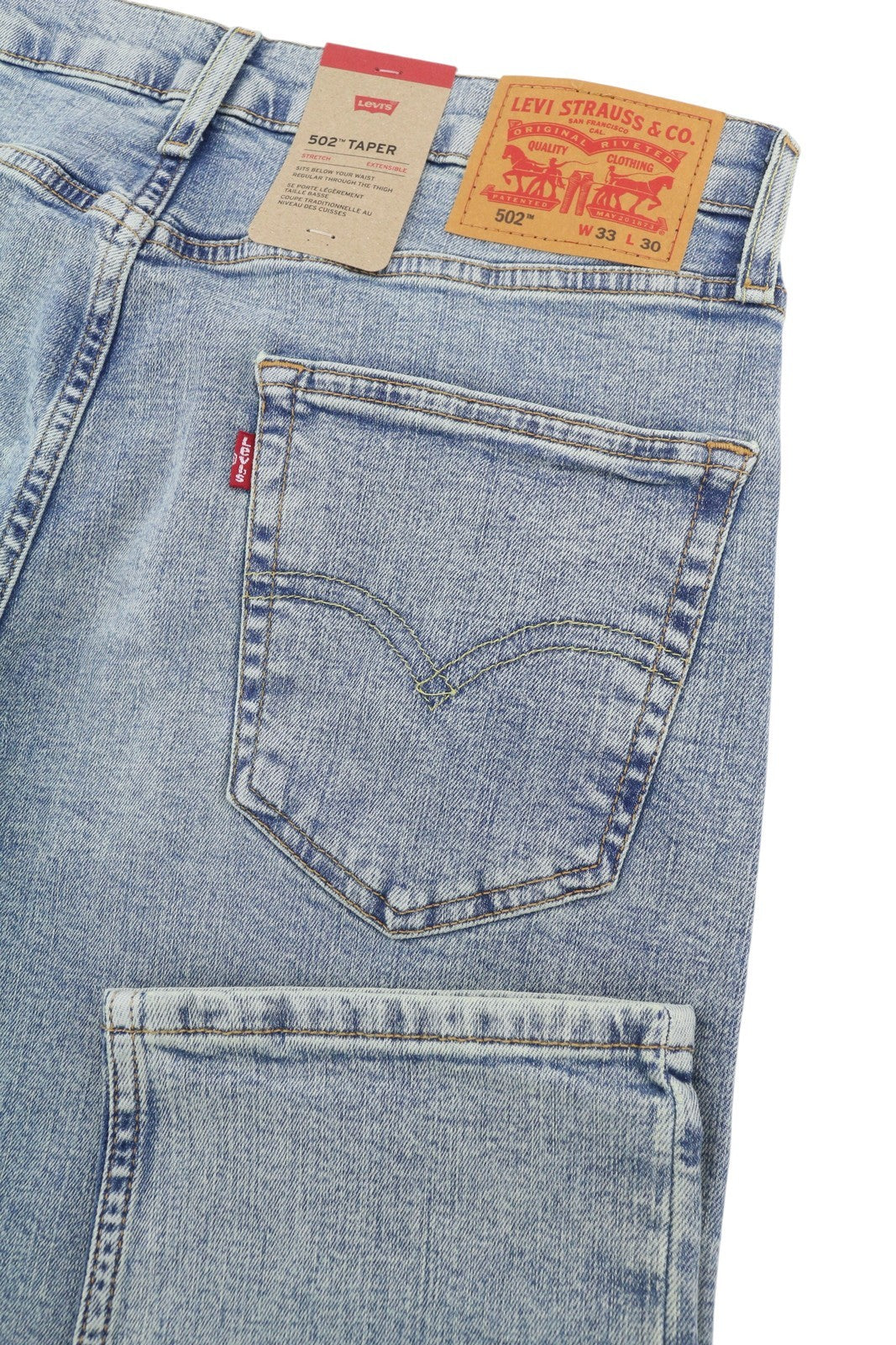 LEVI'S 502 Men Jeans W33/L30 Tapered Stretch Extensible Zip Faded Blue Denim