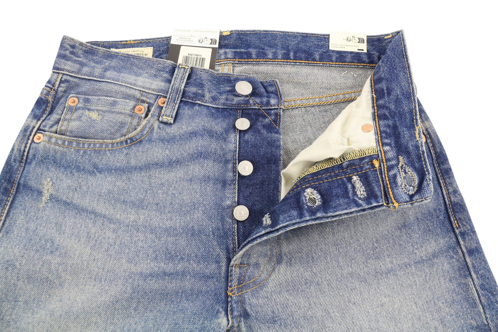 LEVI'S 501 '54 vyriški džinsai W29/L32 Premium Big E Straight Fit, išblukusios mėlynos spalvos 