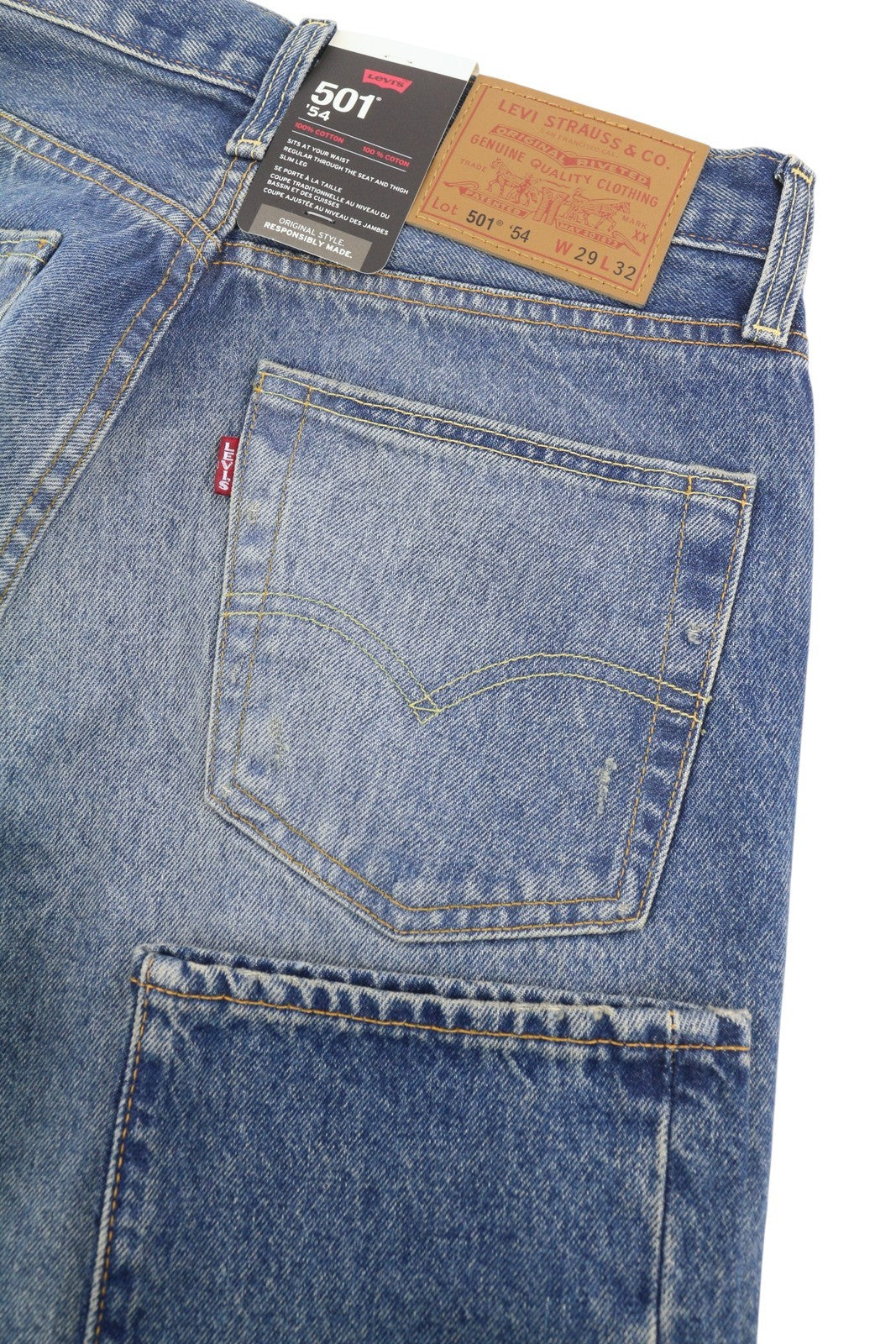 LEVI'S 501 '54 vyriški džinsai W29/L32 Premium Big E Straight Fit, išblukusios mėlynos spalvos 