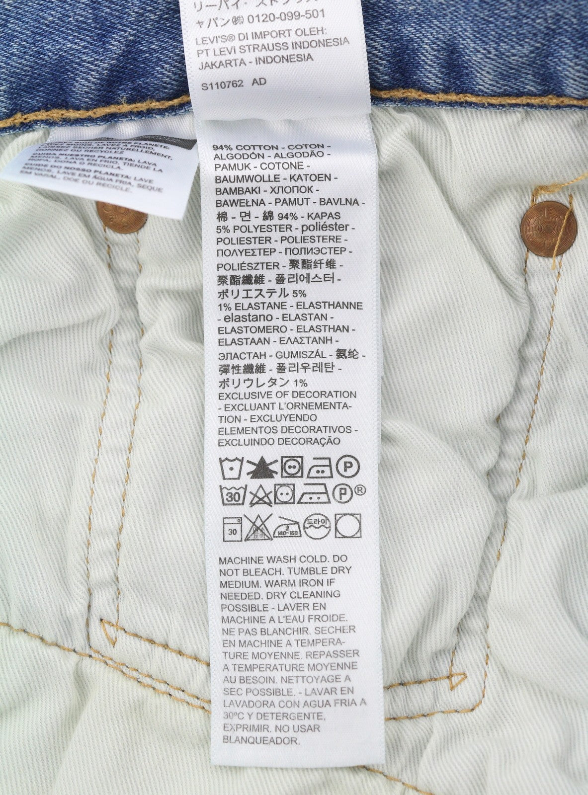 LEVI'S 501 vyriški džinsai W40/L32 Premium Big E Straight Fit su sagomis, išblukusiomis mėlynomis spalvomis 