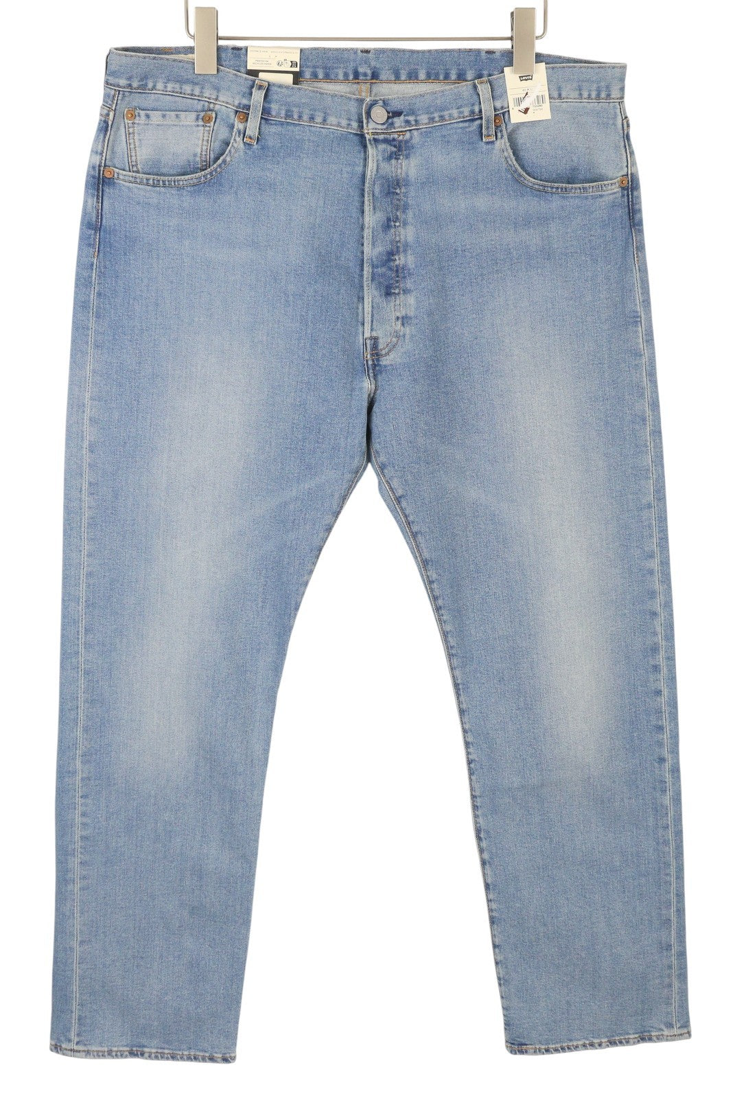 LEVI'S 501 vyriški džinsai W40/L32 Premium Big E Straight Fit su sagomis, išblukusiomis mėlynomis spalvomis 