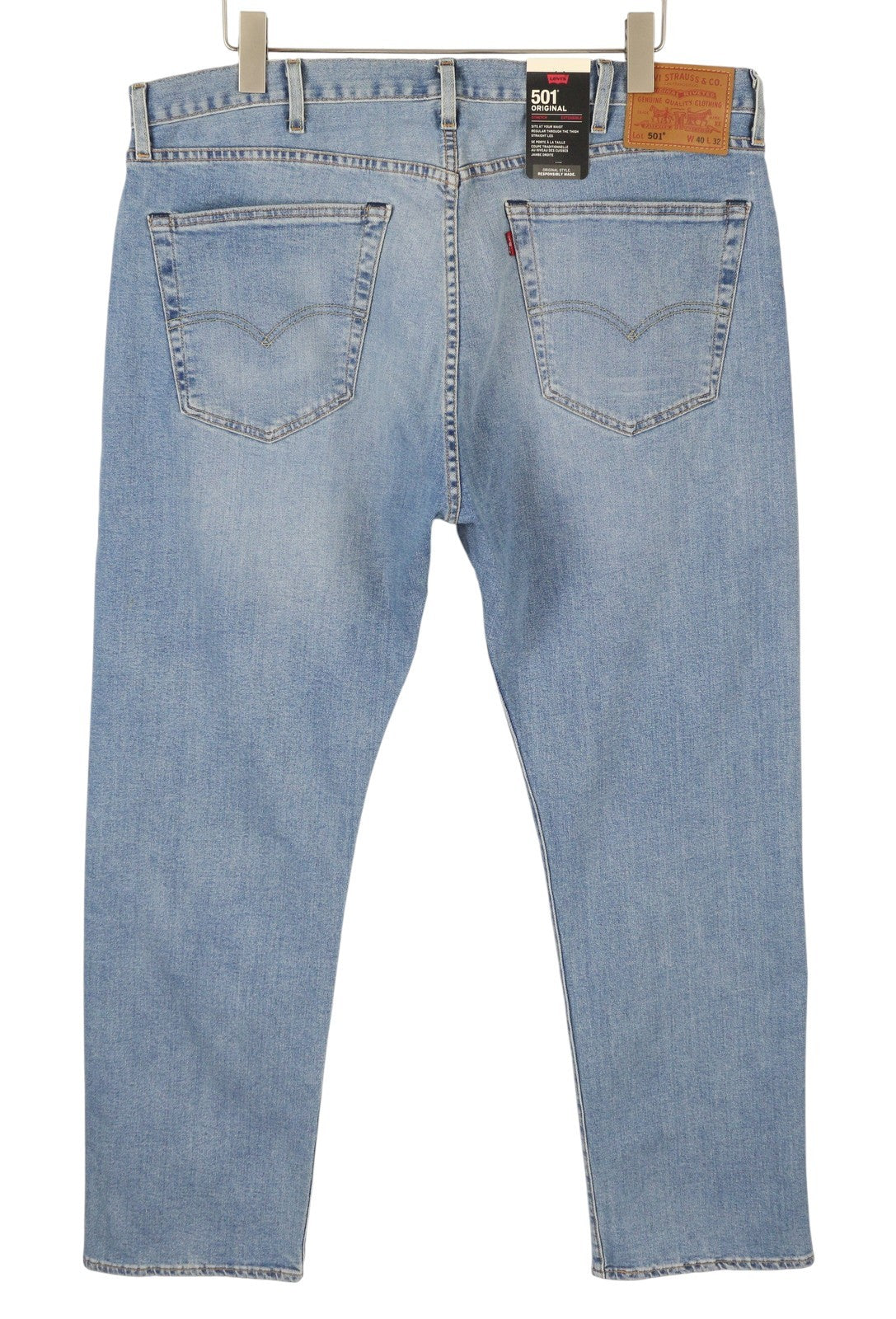 LEVI'S 501 vyriški džinsai W40/L32 Premium Big E Straight Fit su sagomis, išblukusiomis mėlynomis spalvomis 