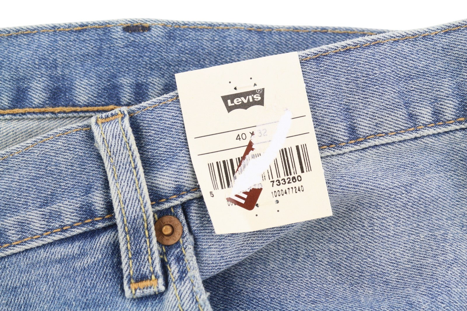 LEVI'S 501 vyriški džinsai W40/L32 Premium Big E Straight Fit su sagomis, išblukusiomis mėlynomis spalvomis 