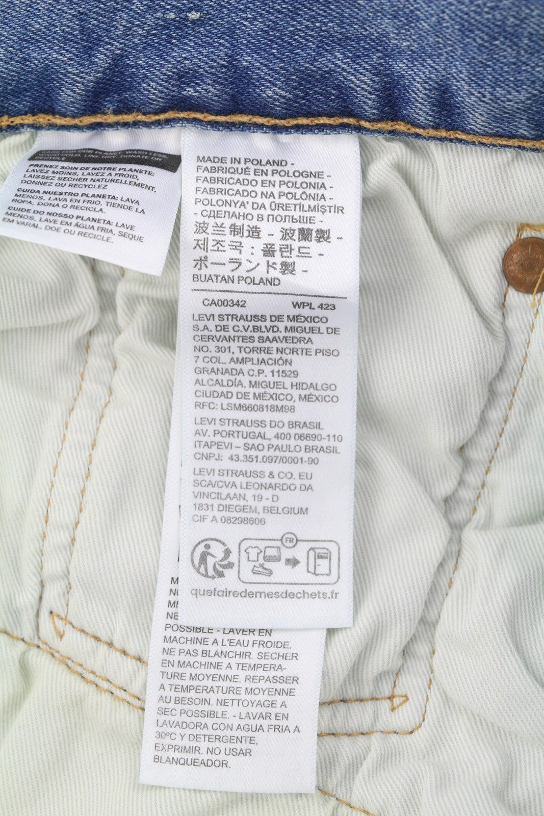 LEVI'S 501 vyriški džinsai W40/L32 Premium Big E Straight Fit su sagomis, išblukusiomis mėlynomis spalvomis 