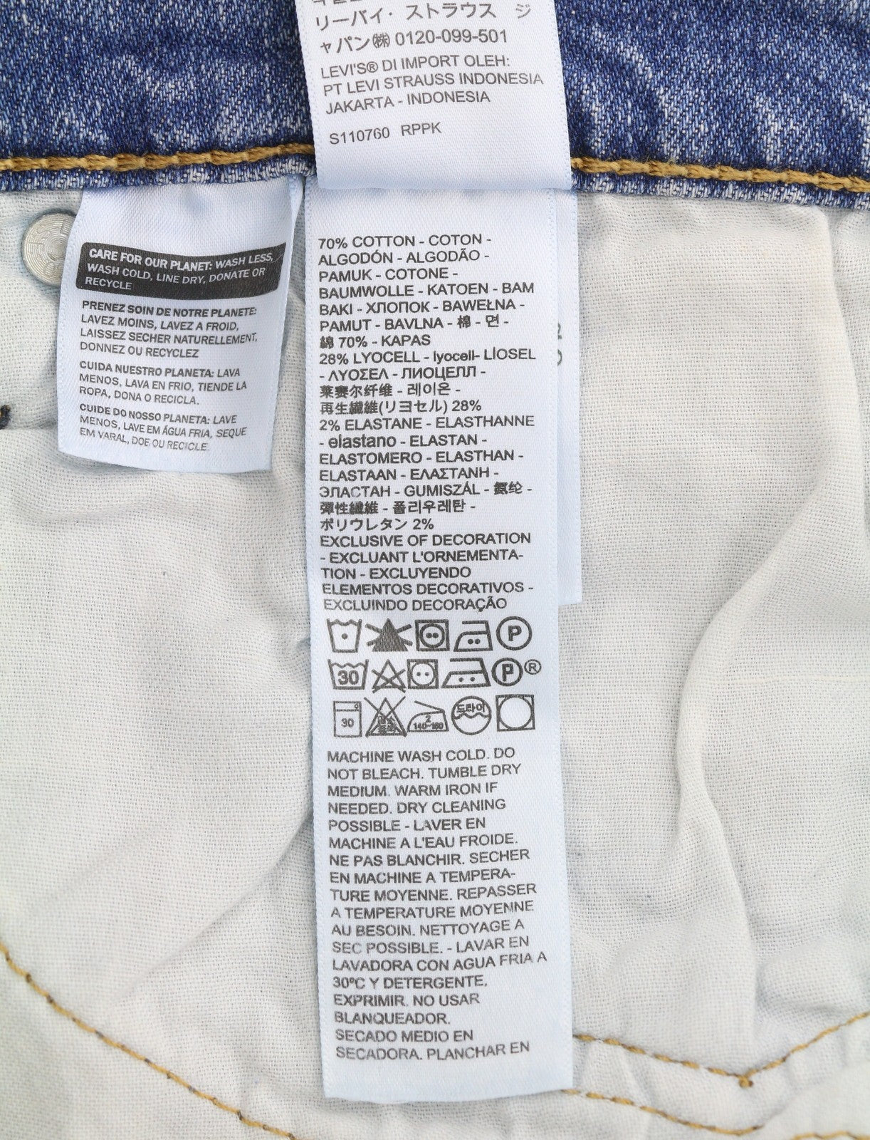 LEVI'S 511 vyriški džinsai W38/L34 Slim Flex Stretch su prailginamu užtrauktuku, išblukusia mėlyna spalva 