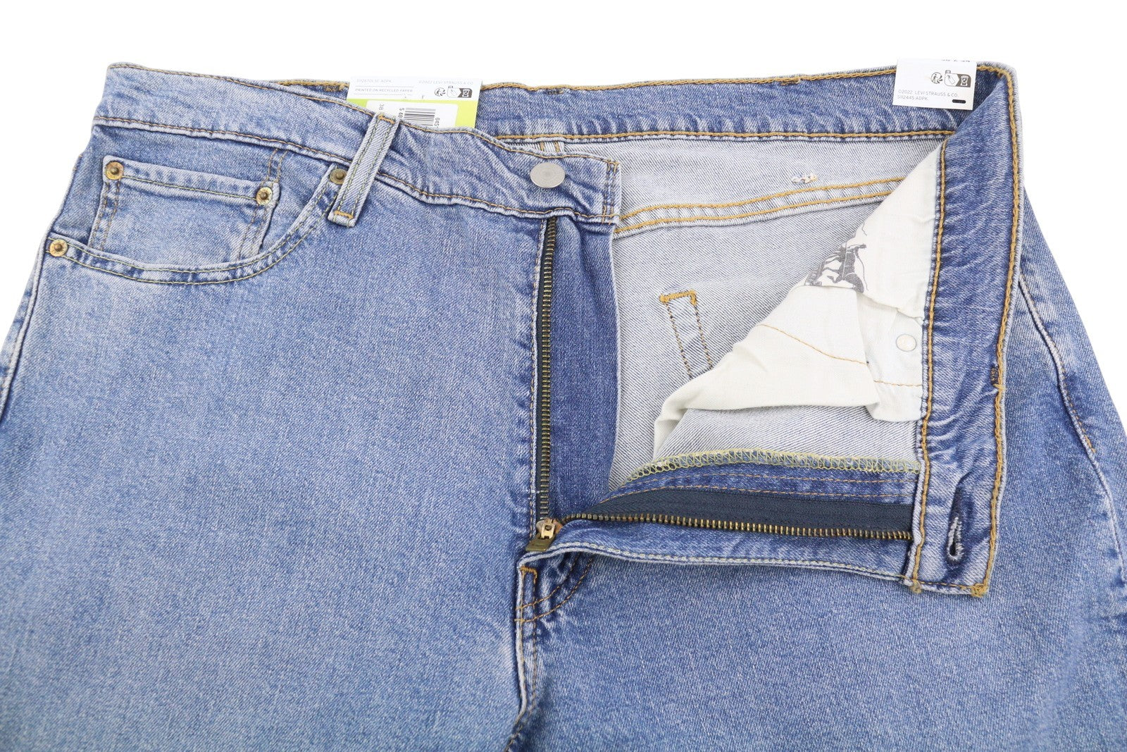 LEVI'S 511 vyriški džinsai W38/L34 Slim Flex Stretch su prailginamu užtrauktuku, išblukusia mėlyna spalva 