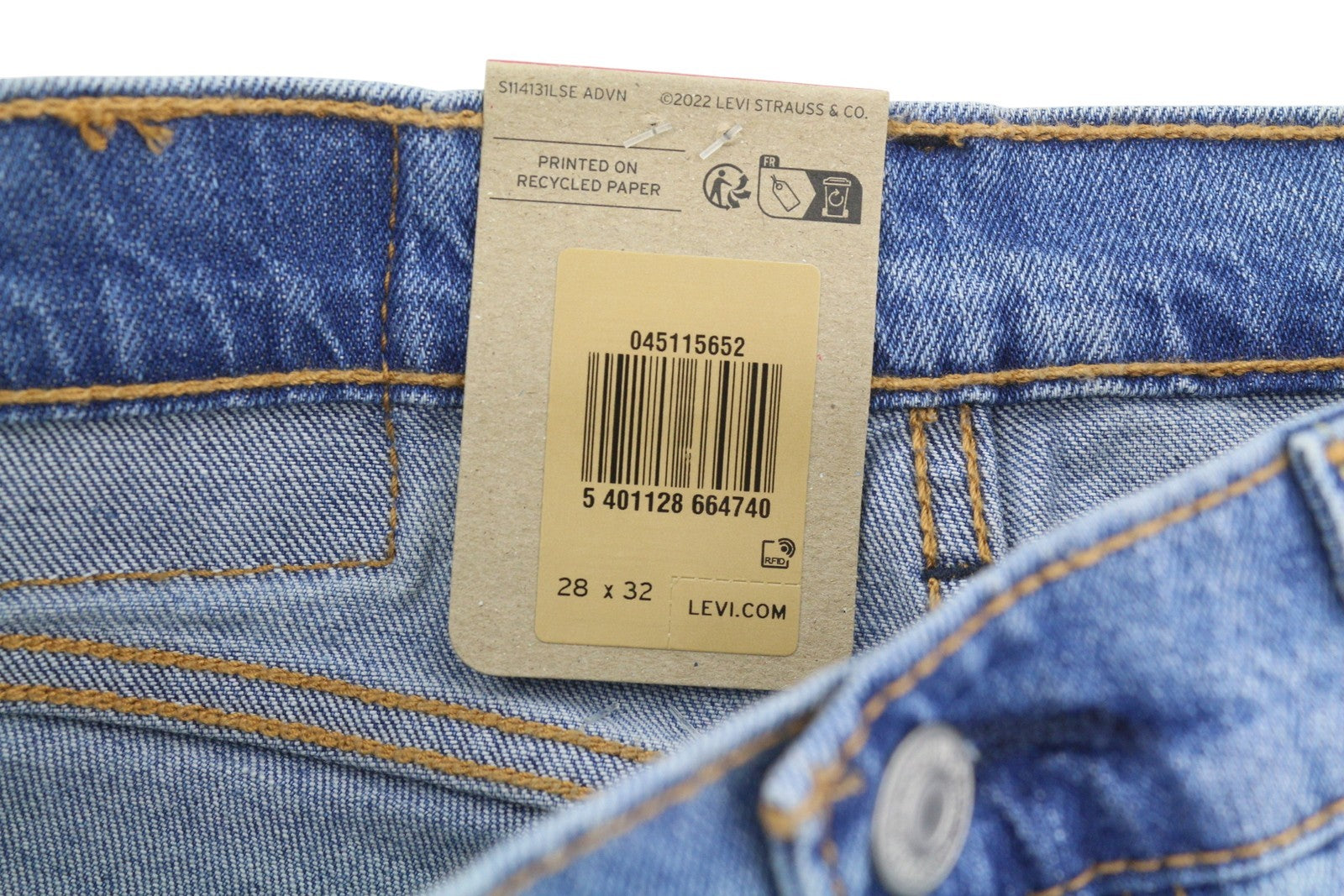 LEVI'S 511 vyriški džinsai W28/L32 Slim Stretch su prailginamu užtrauktuku, išblukintos mėlynos spalvos 