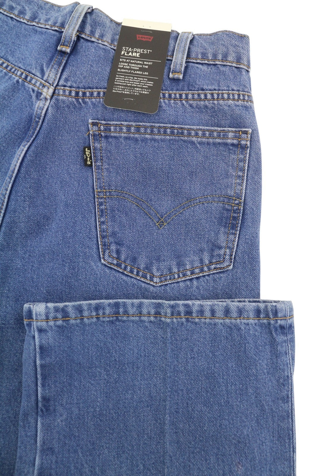 LEVI'S Sta-Prest vyriški džinsai W28/L30 Premium Flare Big E Zip Fly Denim Blue 