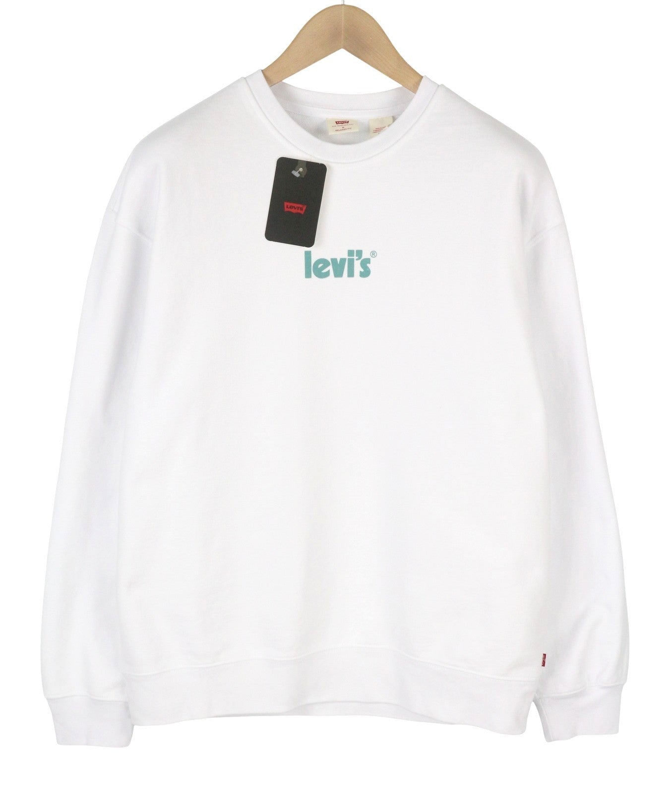 LEVI'S Relaxed Fit Men Sweatshirt M White Graphic Logo Crew Neck Cotton Pullover