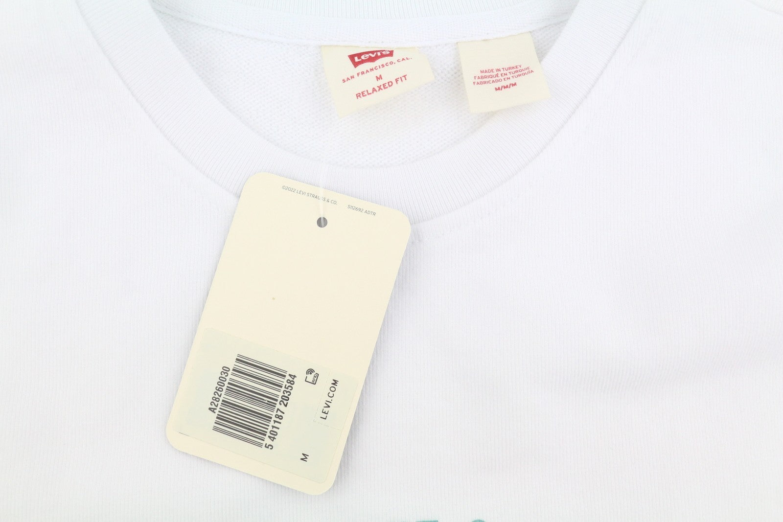 LEVI'S Relaxed Fit Men Sweatshirt M White Graphic Logo Crew Neck Cotton Pullover