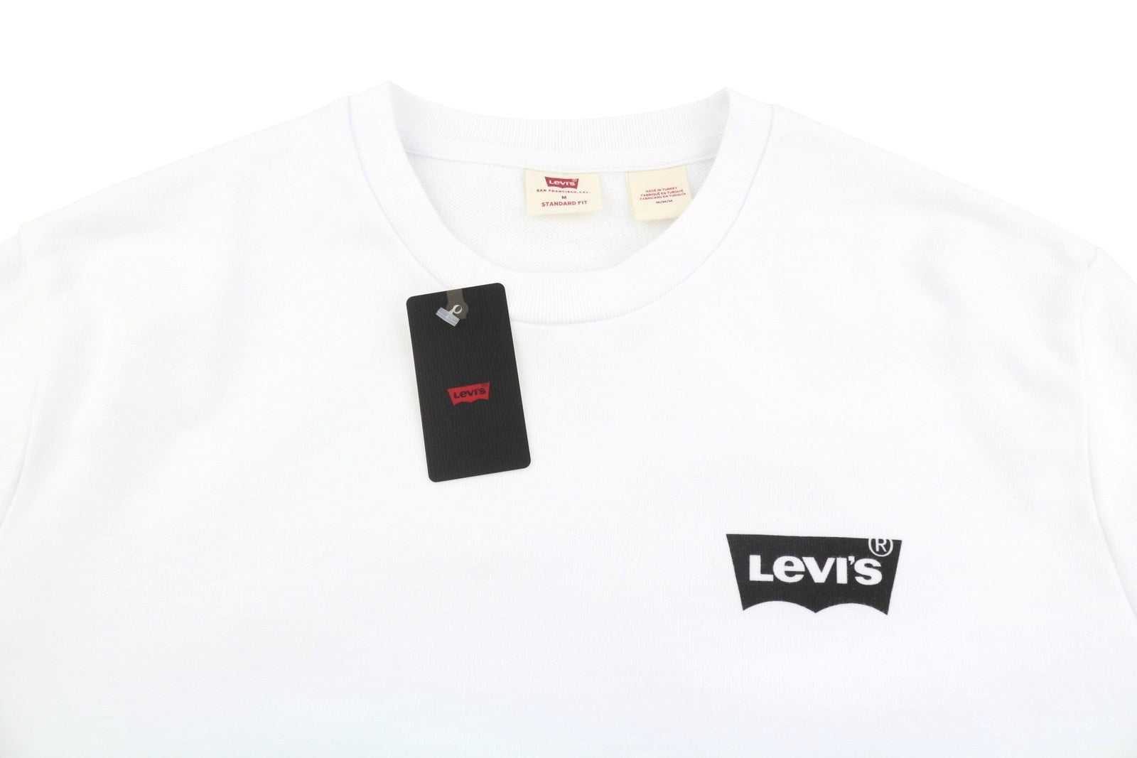 LEVI'S Standard Fit Men Sweatshirt M White Crew Neck Front Logo Cotton Pullover