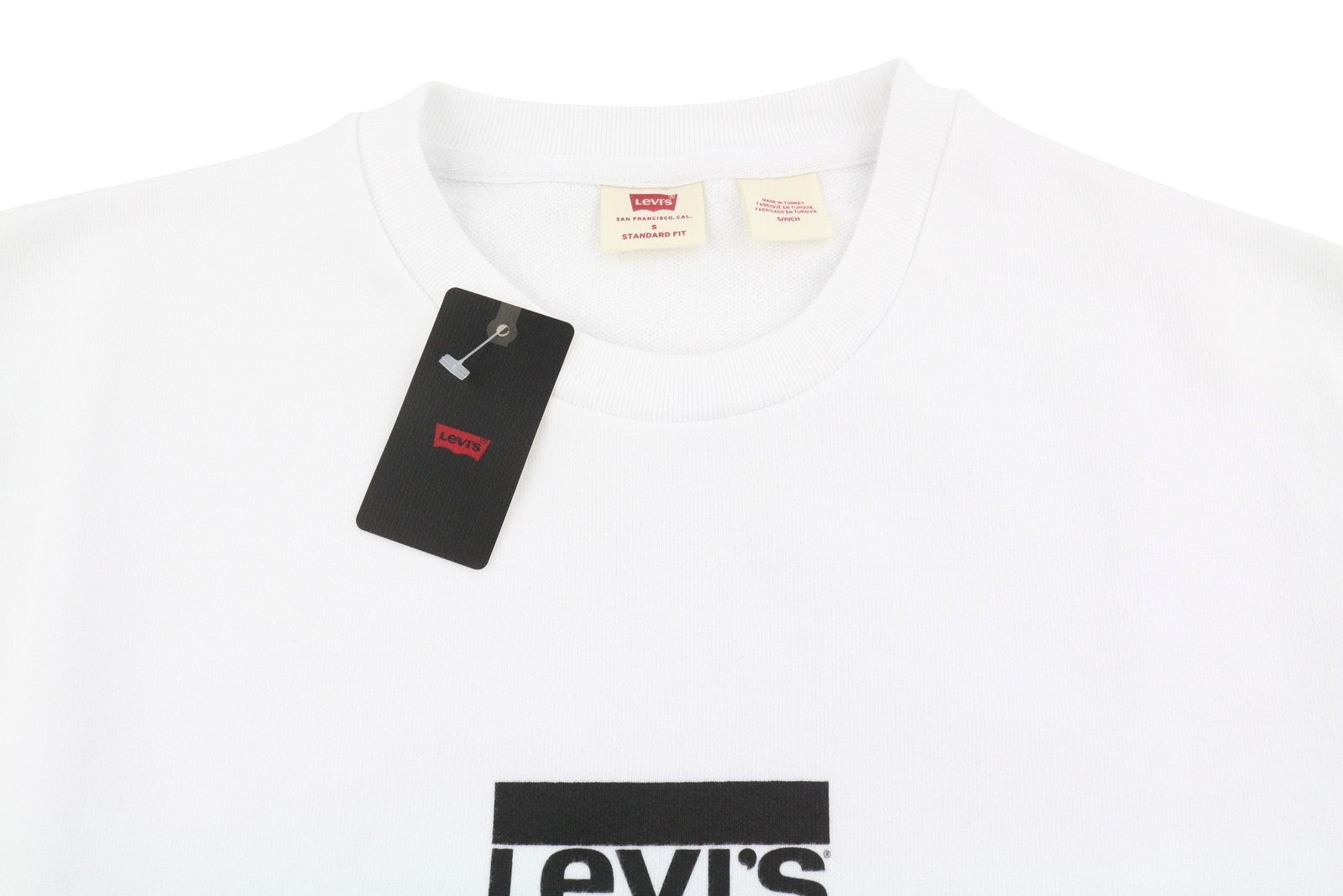 LEVI'S Standard Fit Men Sweatshirt S White Crew Neck Front Logo Cotton Pullover