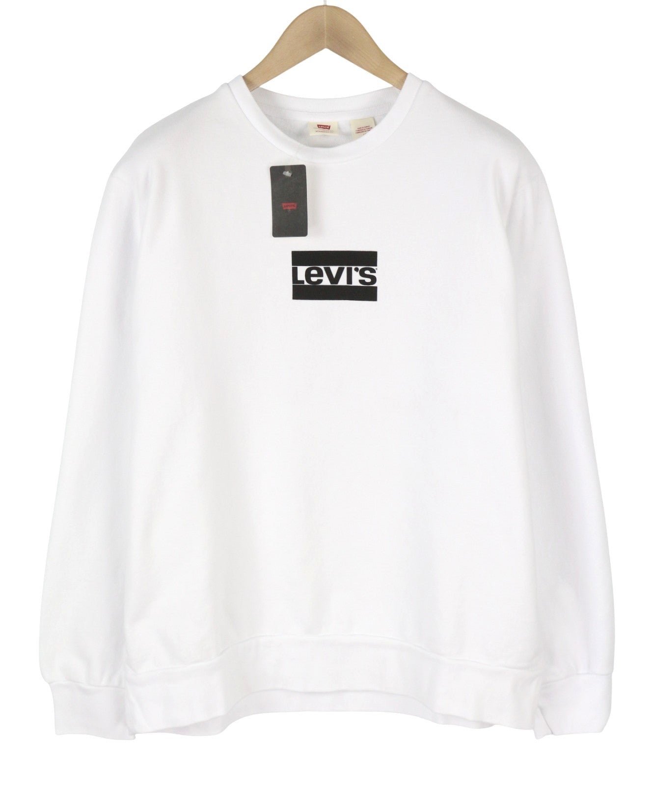LEVI'S Standard Fit Men Sweatshirt XL White Crew Neck Front Logo Cotton Pullover