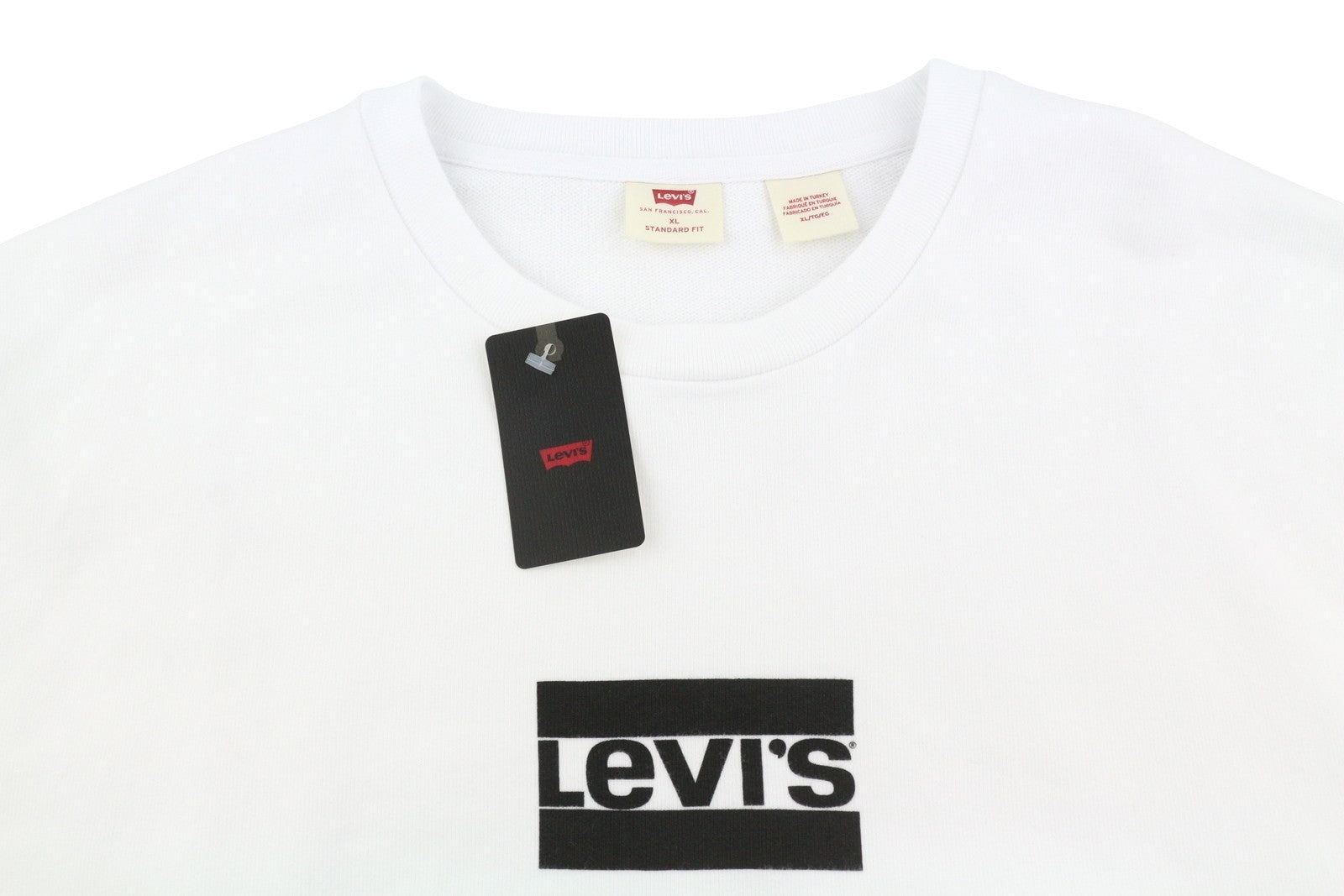 LEVI'S Standard Fit Men Sweatshirt XL White Crew Neck Front Logo Cotton Pullover