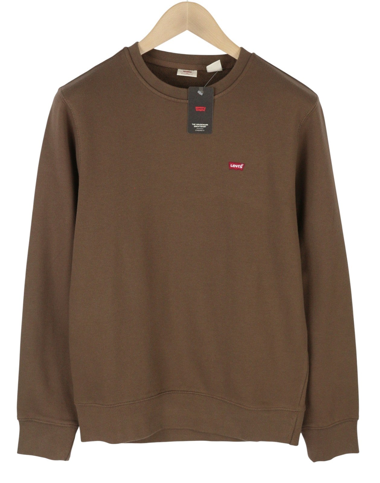 LEVI'S Standard Fit Men Sweatshirt XS Brown Crew Neck Patch Logo Cotton Pullover
