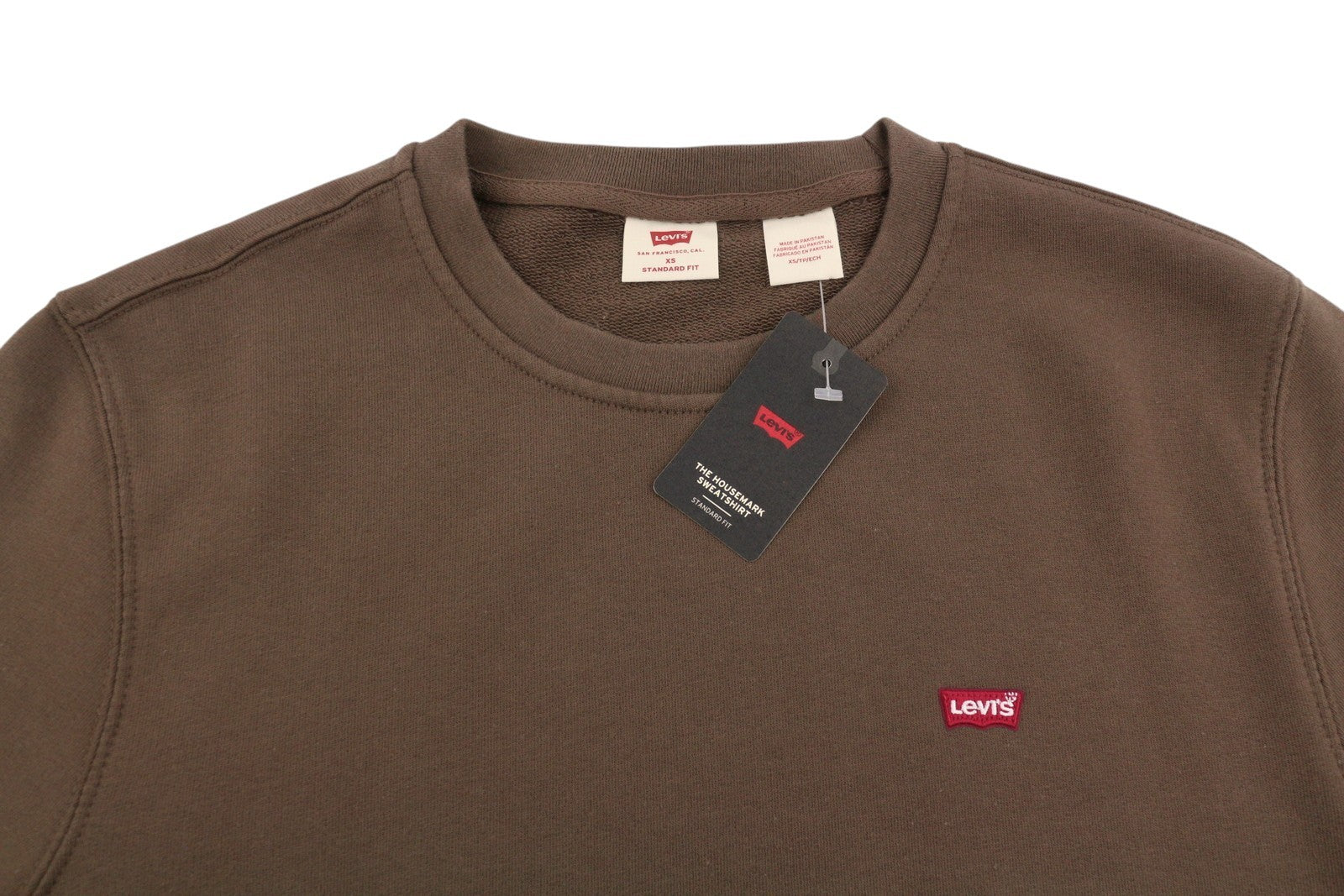 LEVI'S Standard Fit Men Sweatshirt XS Brown Crew Neck Patch Logo Cotton Pullover