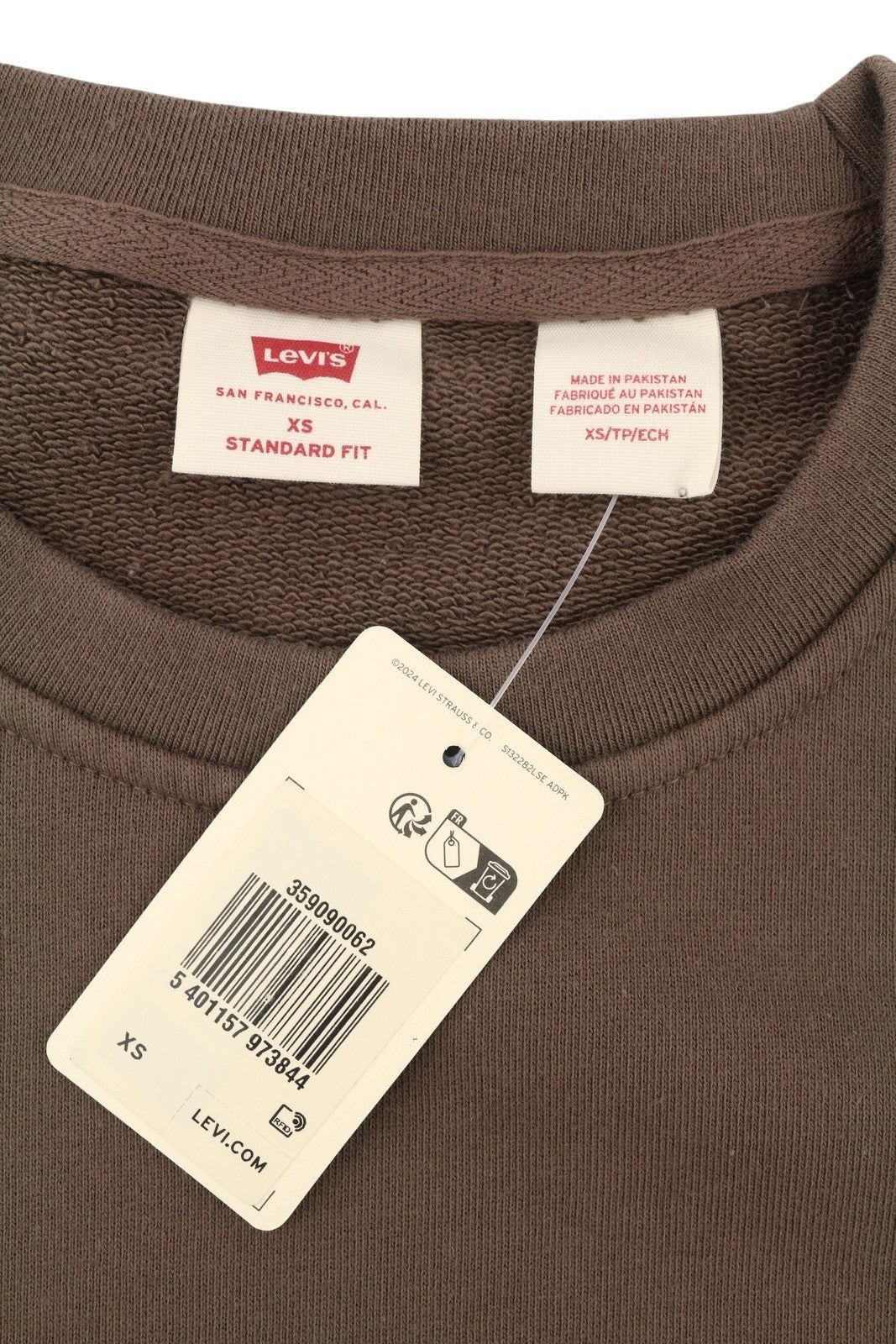 LEVI'S Standard Fit Men Sweatshirt XS Brown Crew Neck Patch Logo Cotton Pullover