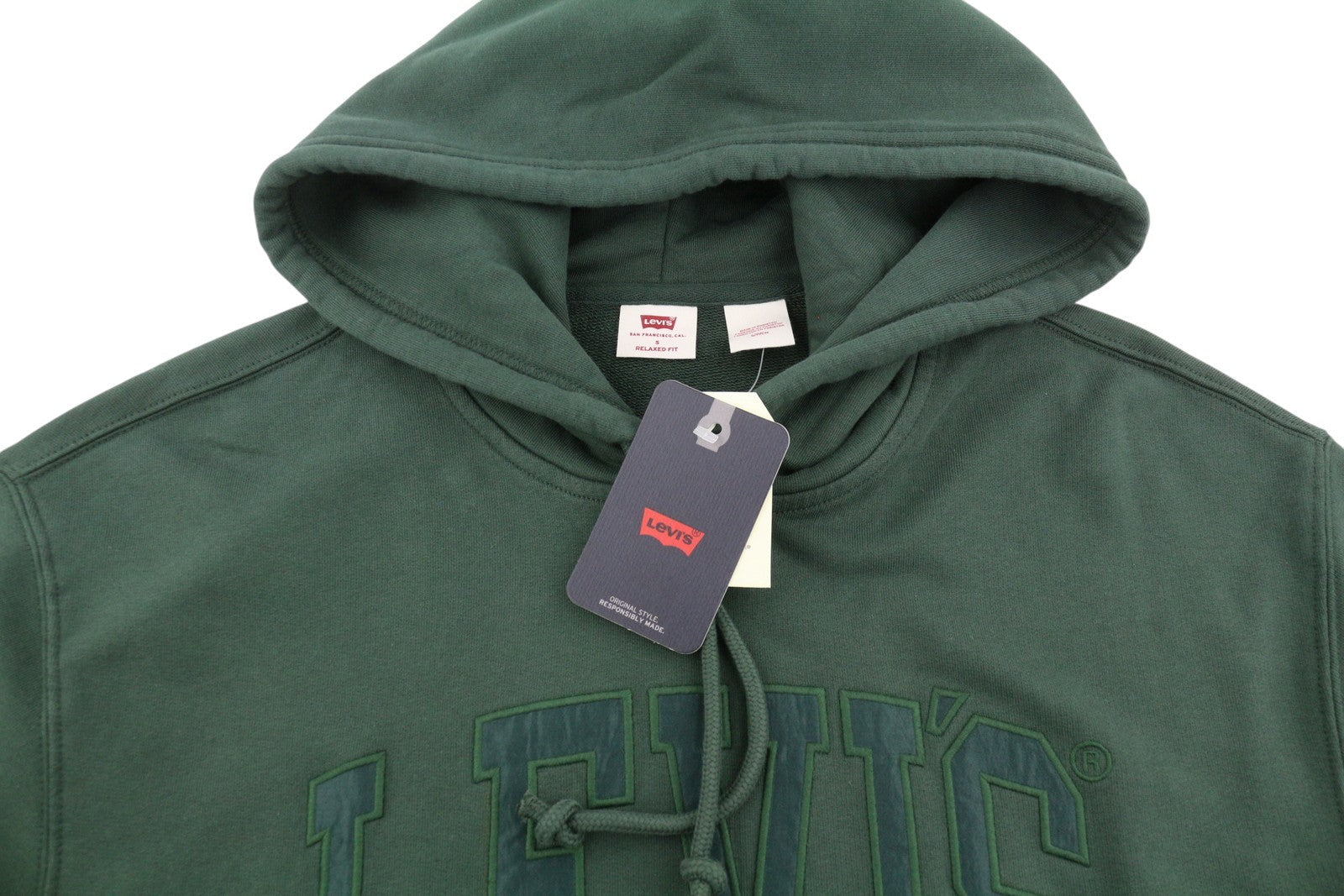 LEVI'S Relaxed Fit Men Hoodie S Green Embroidered Logo Kangaroo Pocket Pullover
