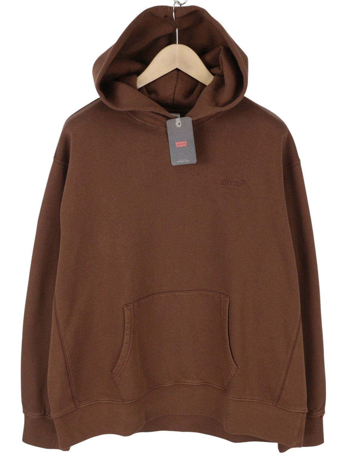 LEVI'S Relaxed Fit Men Hoodie XL Brown Kangaroo Pocket Red Tab Logo Pullover