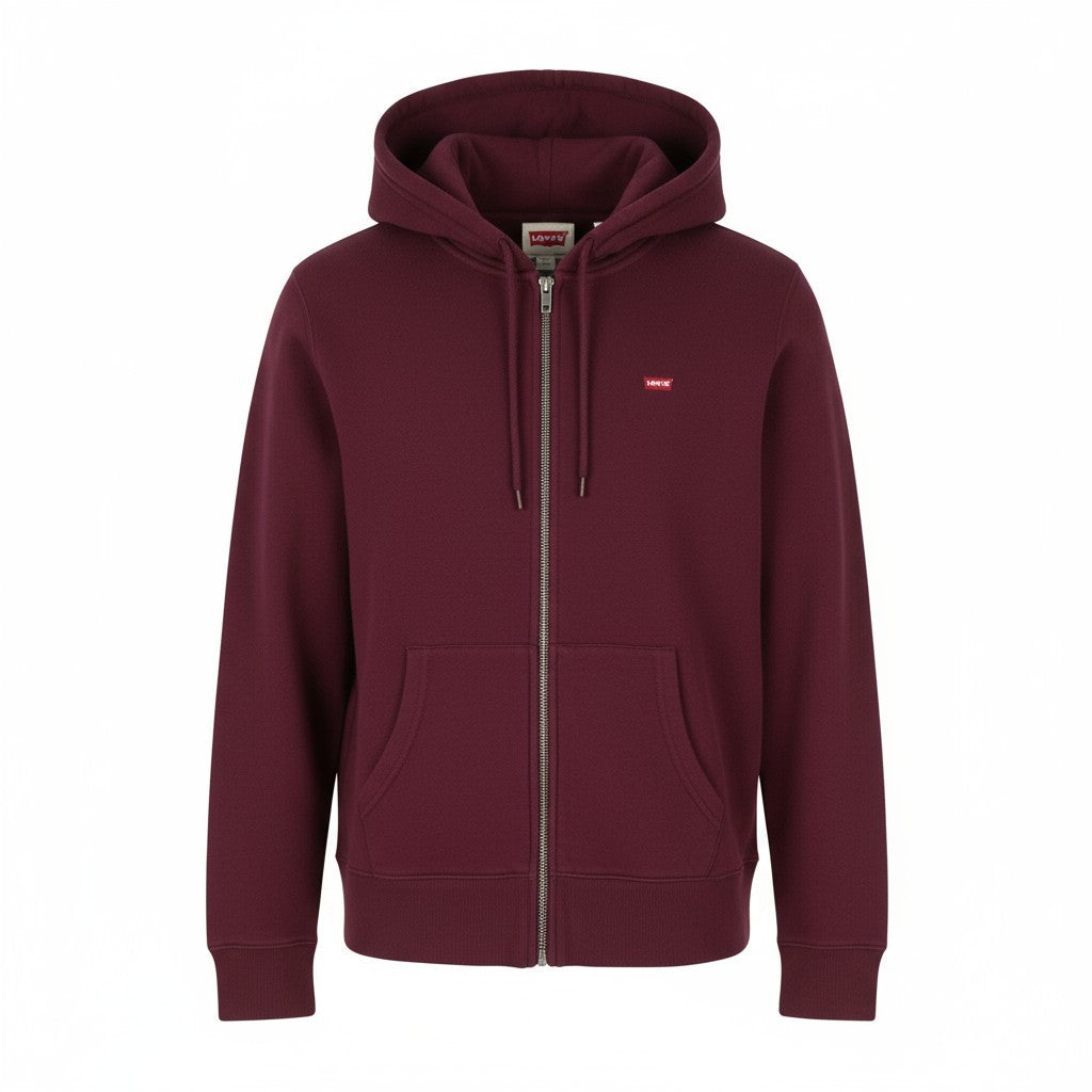LEVI'S Standard Fit Men Hoodie XL Burgundy Full Zip Patch Logo Straps Hooded