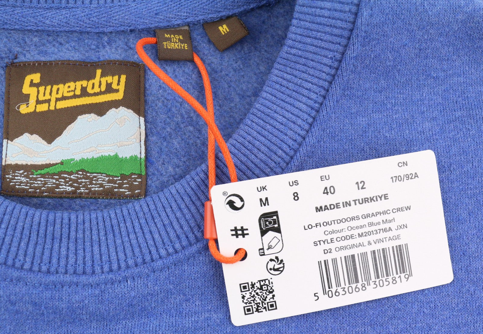 SUPERDRY Lo-Fi Outdoors Graphic Crew Men Sweatshirt M Blue Melange Pullover