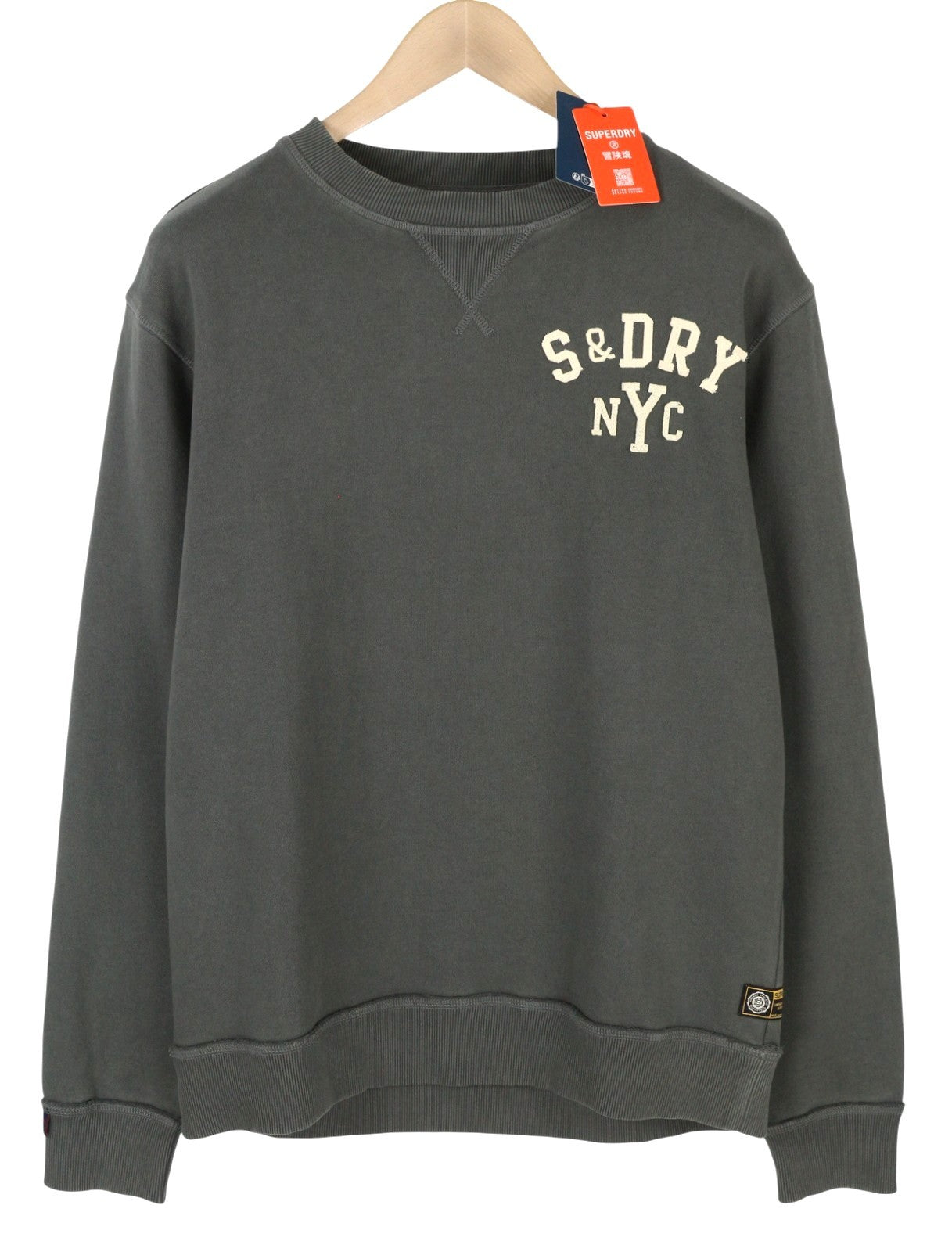 SUPERDRY Vintage Athletic Crew Men Sweatshirt M Grey Front Logo Cotton Pullover