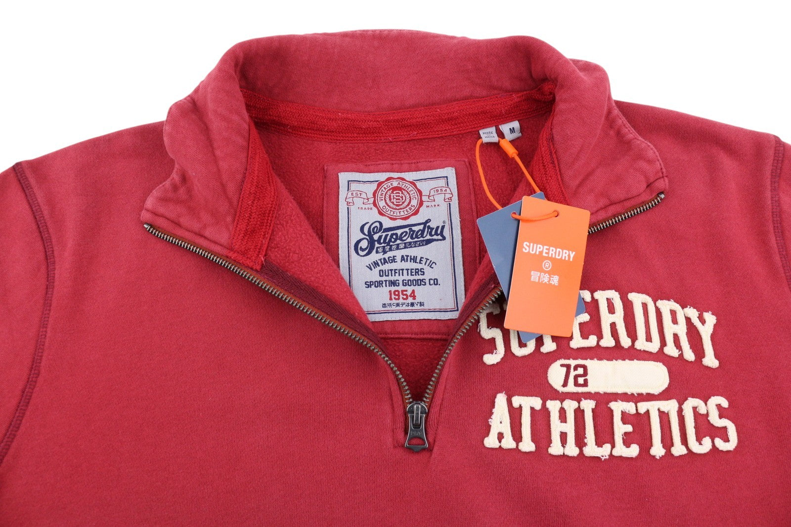 SUPERDRY Vintage Athletic Half Zip Men Sweatshirt M Red Logo Cotton Pullover