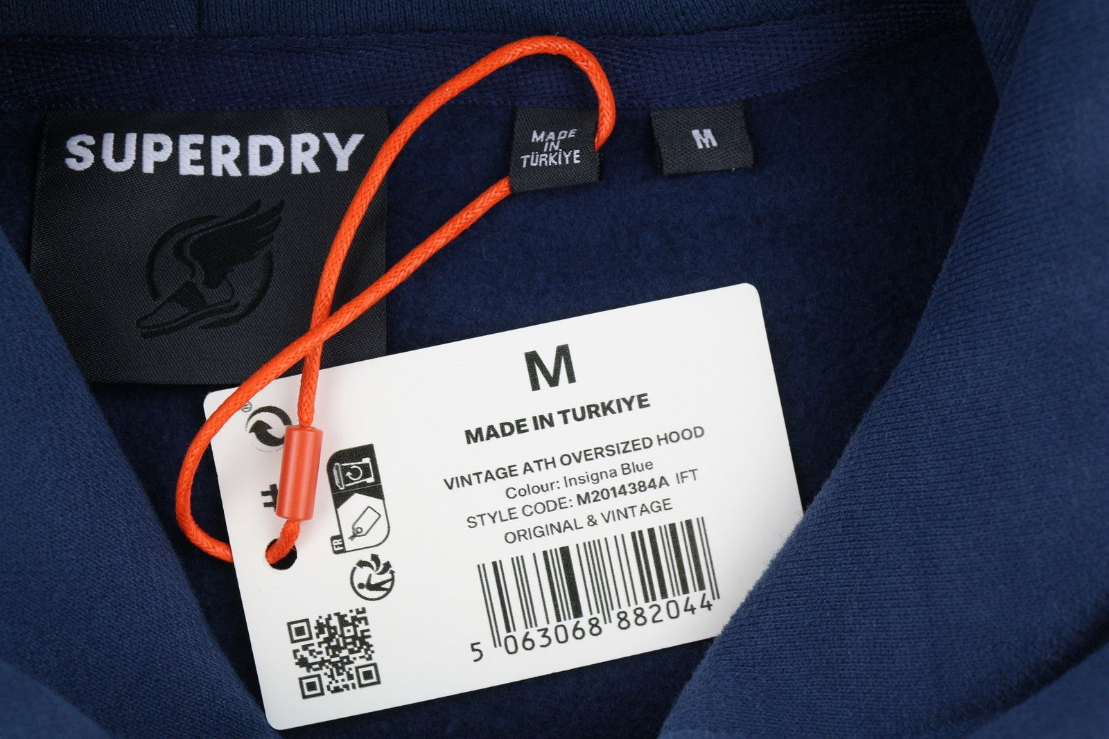SUPERDRY Vintage Ath Oversized Hood Men Hoodie M Dark Blue Logo Cotton Pullover