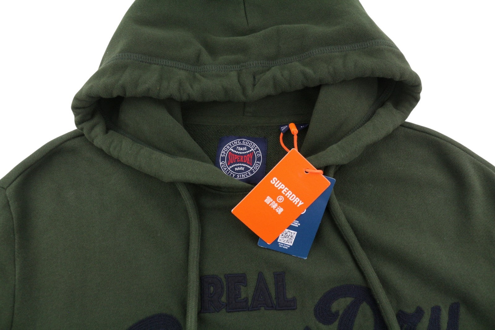 SUPERDRY Embroidered VL Men Hoodie M Green Kangaroo Pocket Cotton Logo Pullover