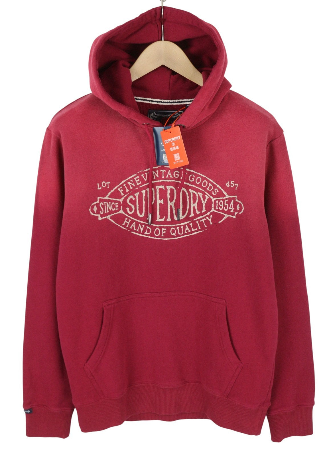 SUPERDRY Lo-Fi Outdoors Relaxed Hood Men Hoodie M Red Faded Kangaroo Pullover