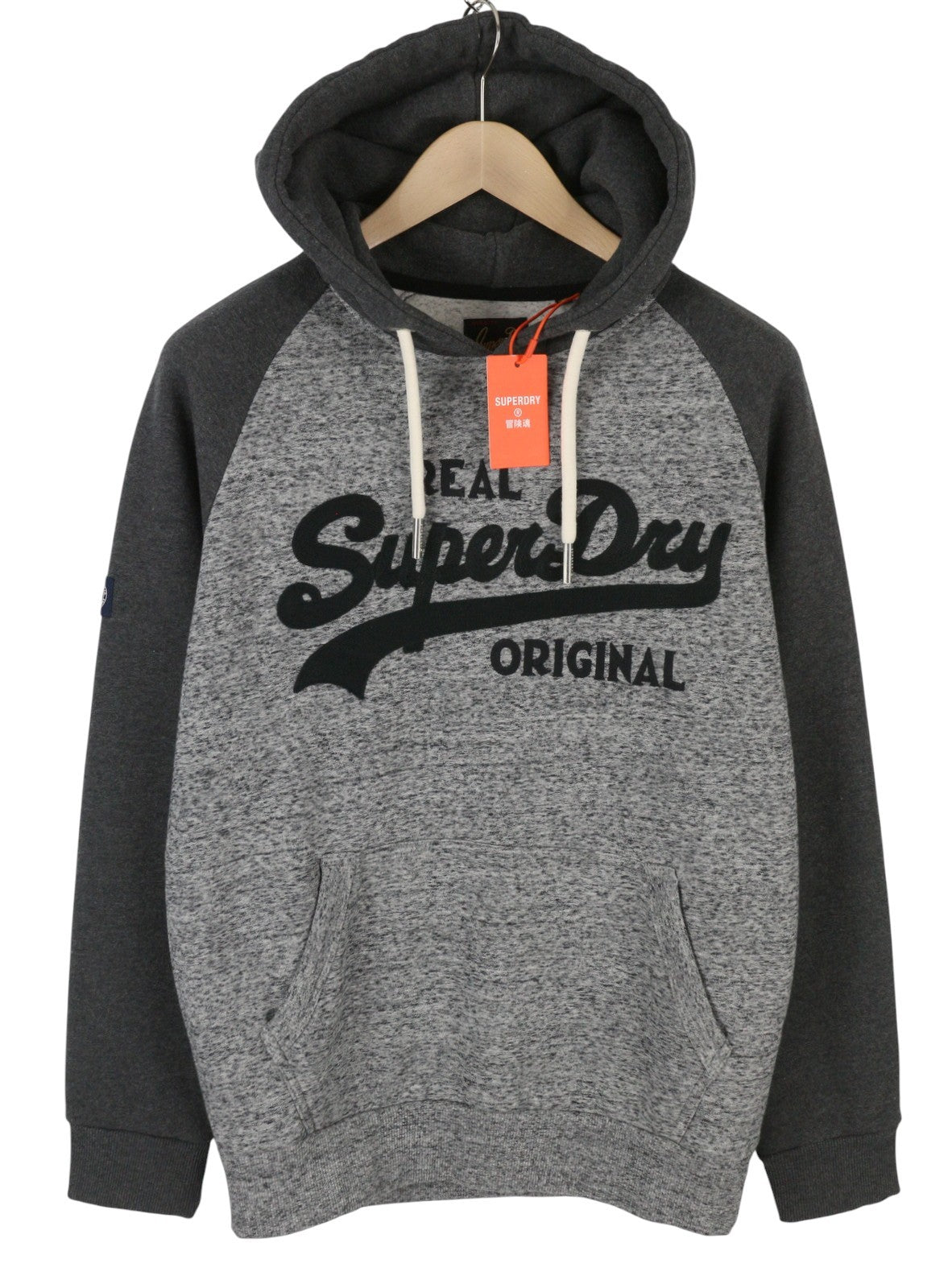 SUPERDRY Athletic VL Raglan Men Hoodie M Grey Melange Kangaroo Logo Pullover