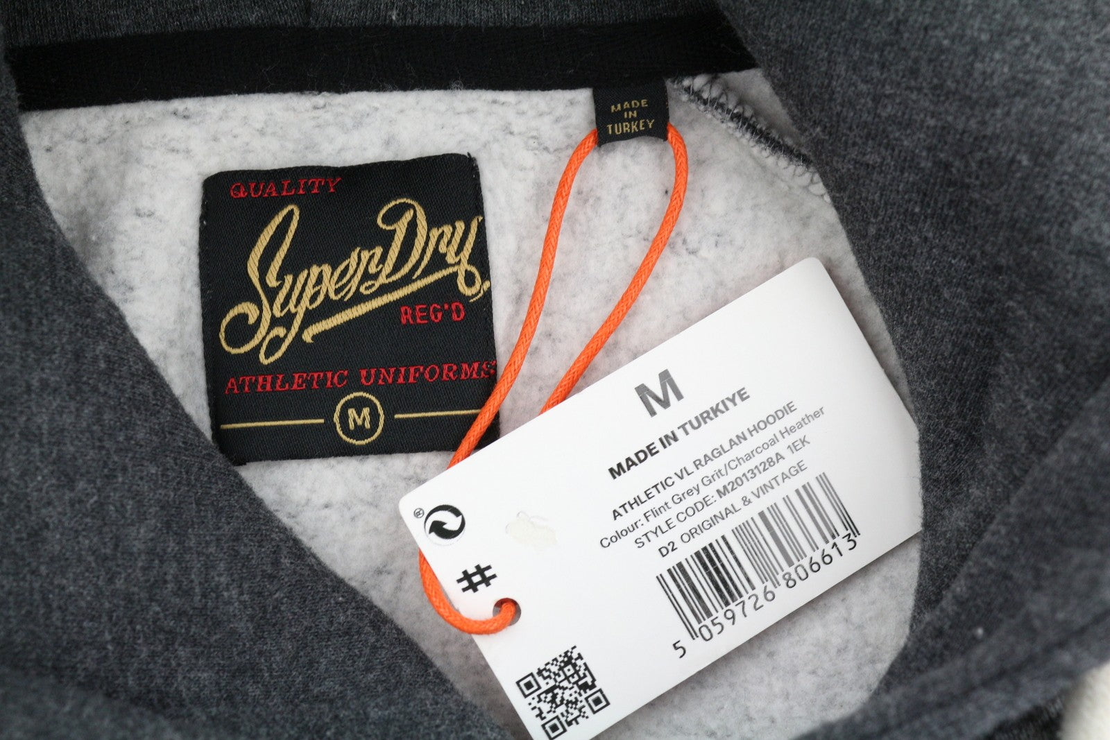 SUPERDRY Athletic VL Raglan Men Hoodie M Grey Melange Kangaroo Logo Pullover