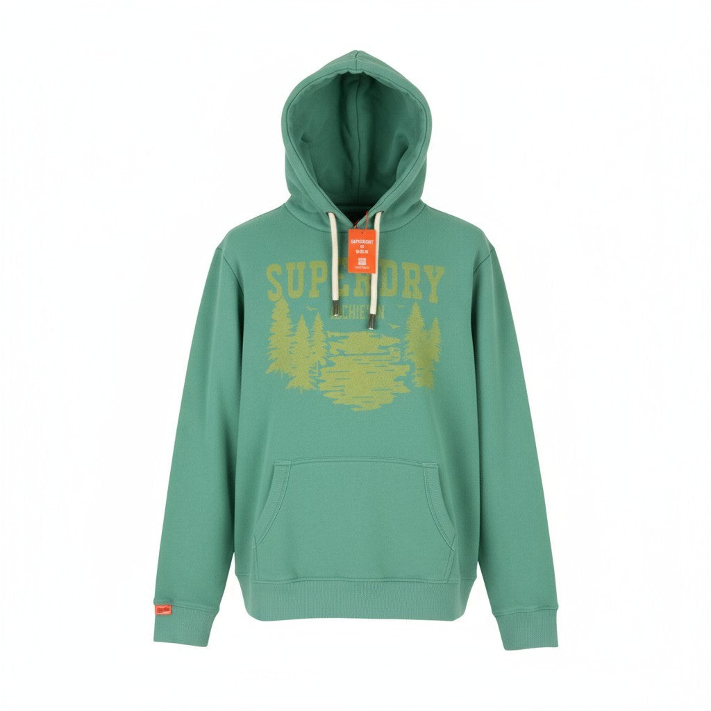 SUPERDRY Lo-Fi Outdoor Mono Relaxd Hood Men Hoodie M Green Kangaroo Pullover