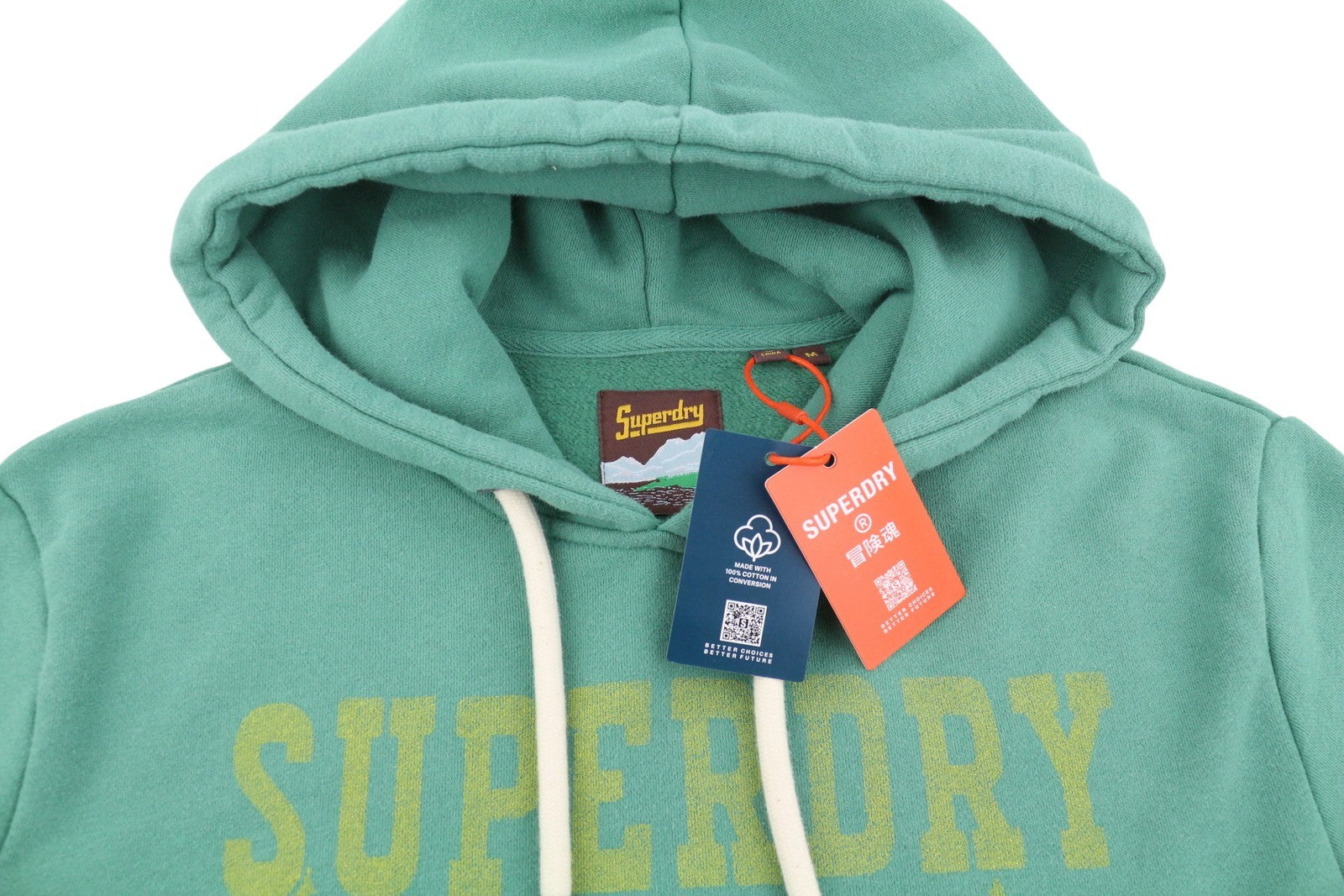 SUPERDRY Lo-Fi Outdoor Mono Relaxd Hood Men Hoodie M Green Kangaroo Pullover