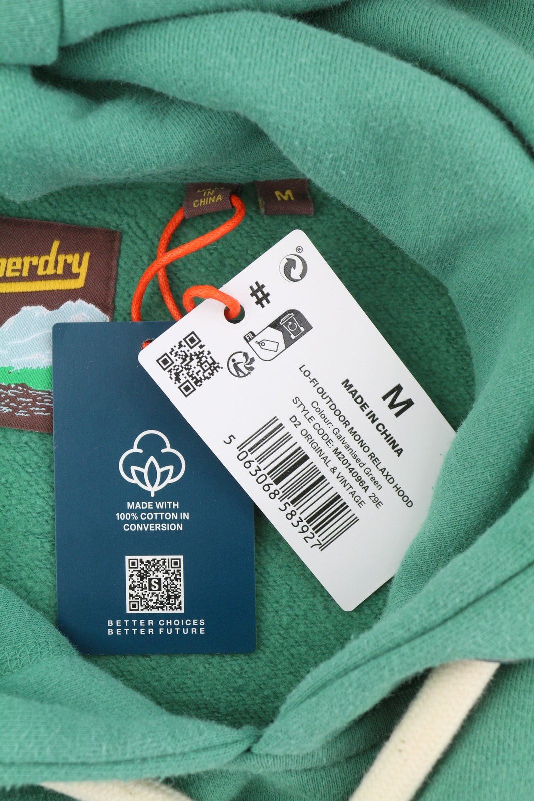 SUPERDRY Lo-Fi Outdoor Mono Relaxd Hood Men Hoodie M Green Kangaroo Pullover