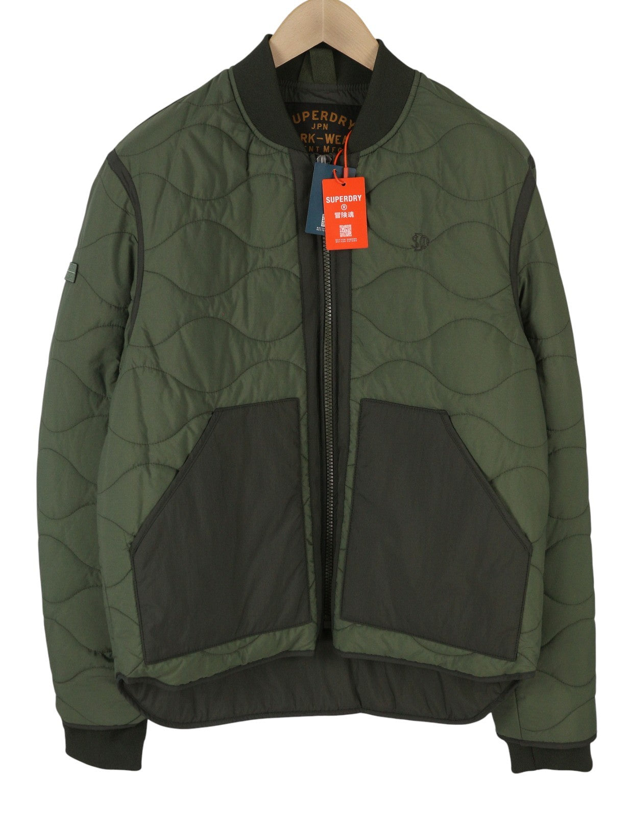SUPERDRY Military Lined Men Jacket M Green Quilted Pockets Insulated Bomber