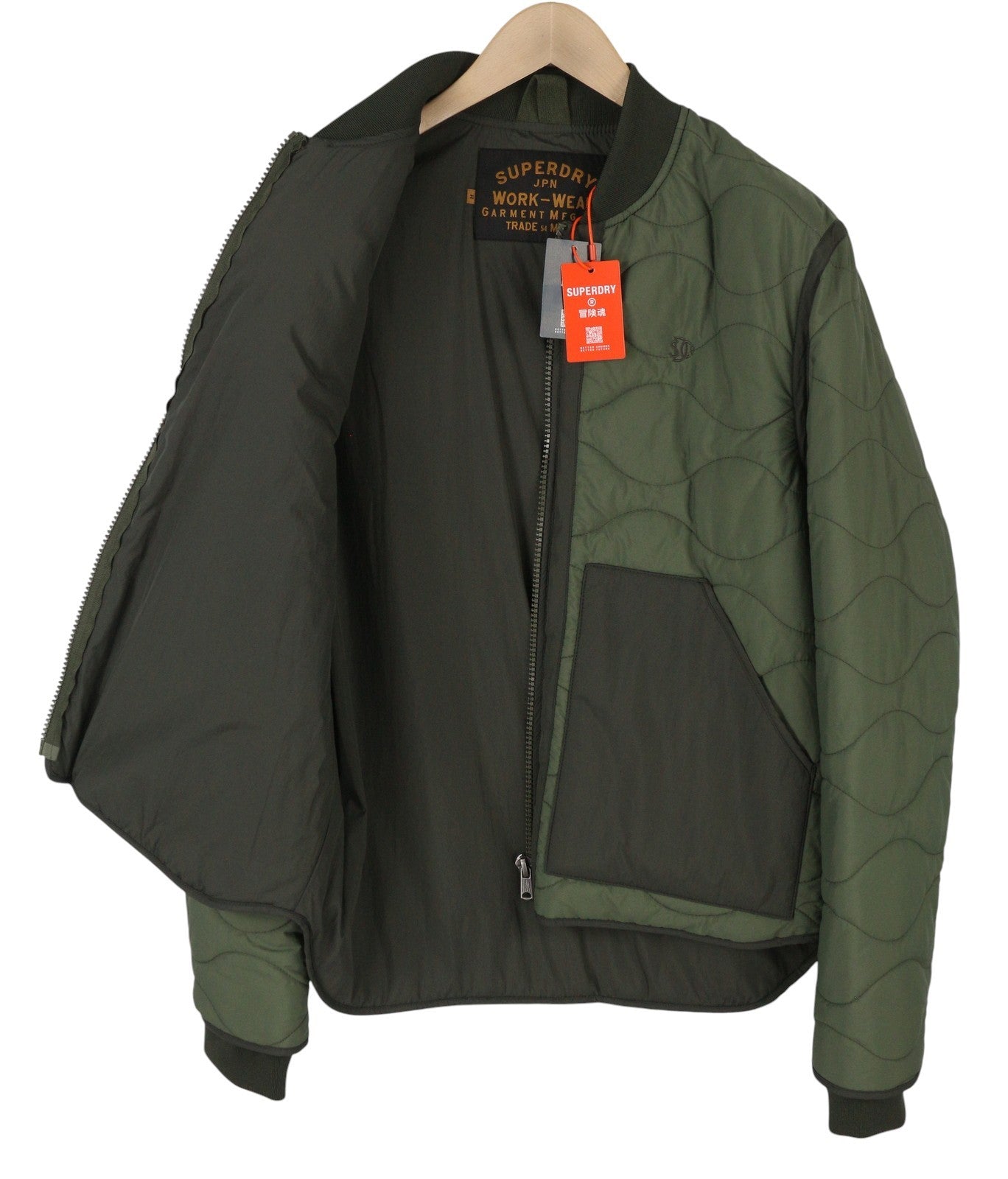 SUPERDRY Military Lined Men Jacket M Green Quilted Pockets Insulated Bomber