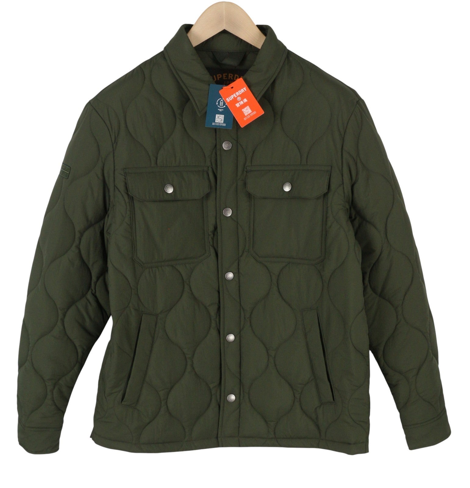 SUPERDRY Surplus Liner Overshirt Men Jacket M Green Quilted Padded Snap Button