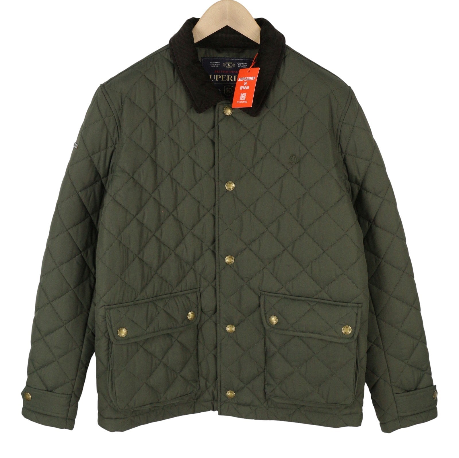 SUPERDRY Quilted Estate Coach Men Jacket M Green Corduroy Collar Lightweight