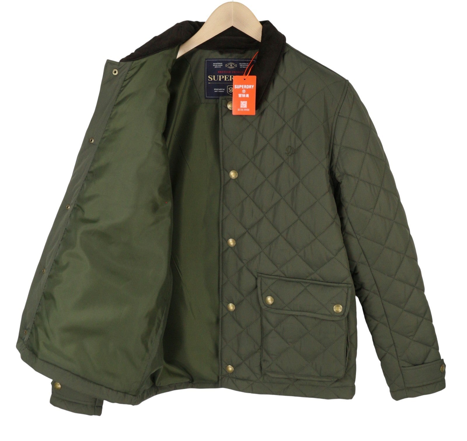 SUPERDRY Quilted Estate Coach Men Jacket M Green Corduroy Collar Lightweight
