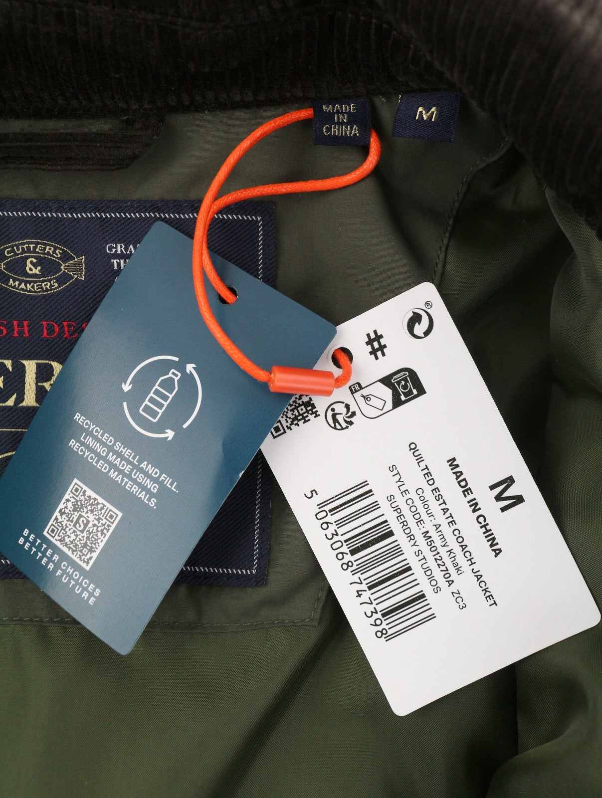 SUPERDRY Quilted Estate Coach Men Jacket M Green Corduroy Collar Lightweight