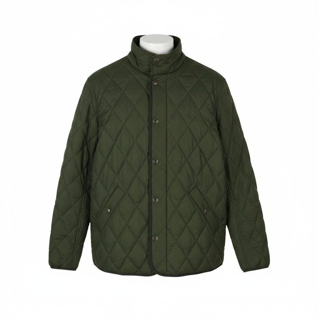 SUPERDRY Quilted Estate Men Jacket M Green Insulated High Neck Logo Lightweight