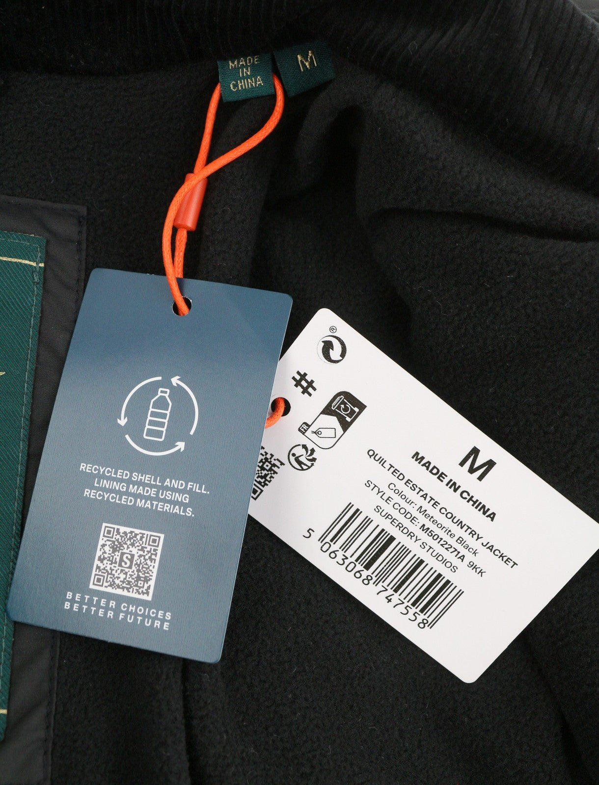 SUPERDRY Quilted Estate Country Men Jacket M Black Snap Buttons Lightweight