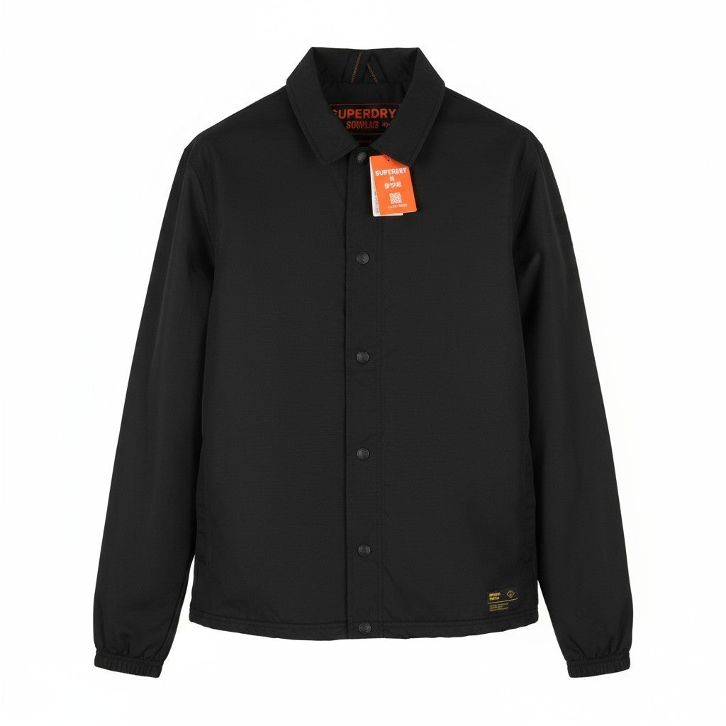 SUPERDRY Nylon Coach Men Jacket M Black Nylon Snap Buttons Spread Lightweight
