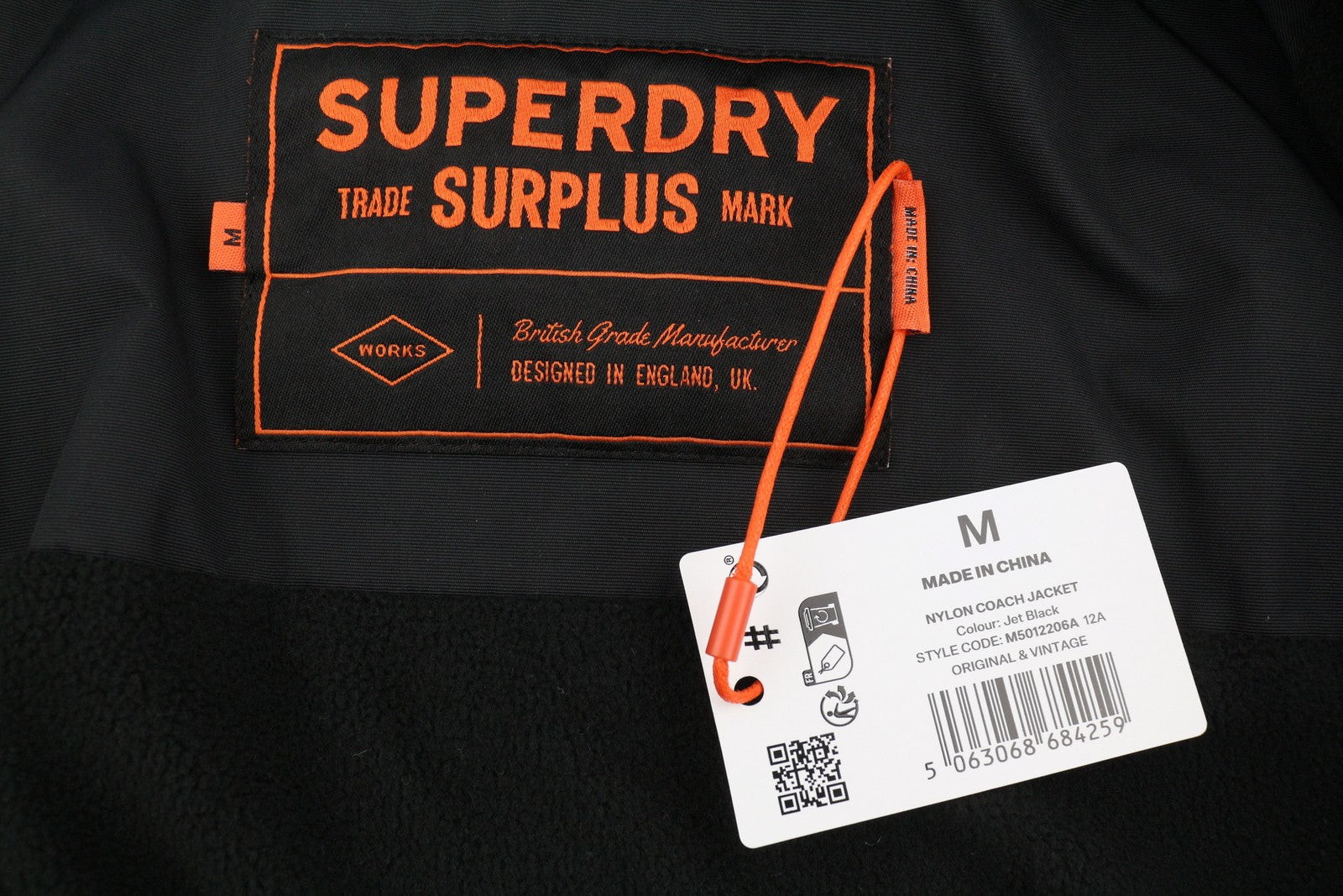 SUPERDRY Nylon Coach Men Jacket M Black Nylon Snap Buttons Spread Lightweight