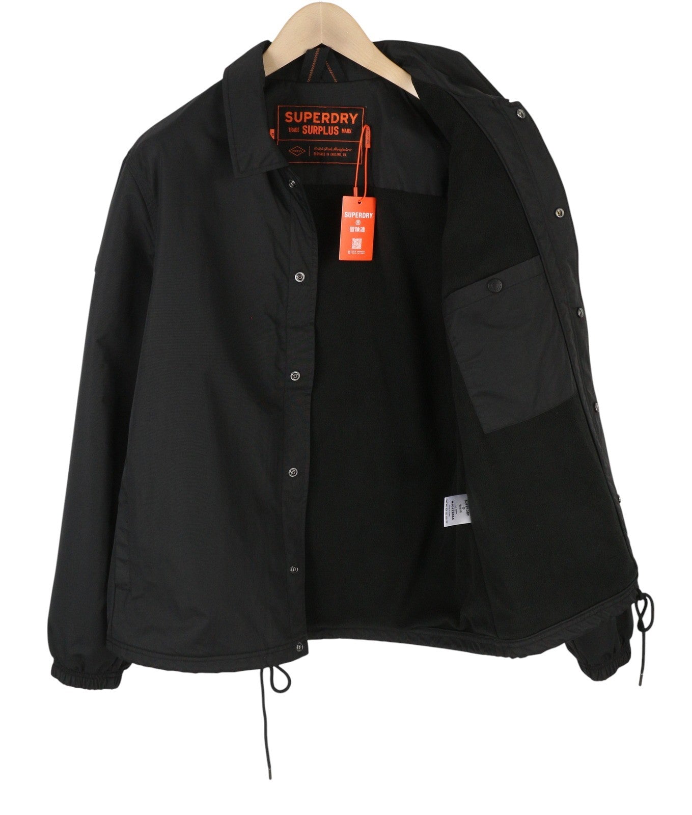 SUPERDRY Nylon Coach Men Jacket M Black Nylon Snap Buttons Spread Lightweight