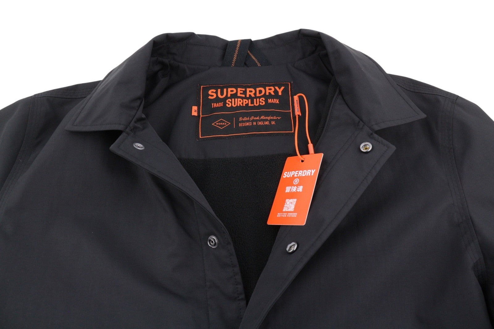 SUPERDRY Nylon Coach Men Jacket M Black Nylon Snap Buttons Spread Lightweight